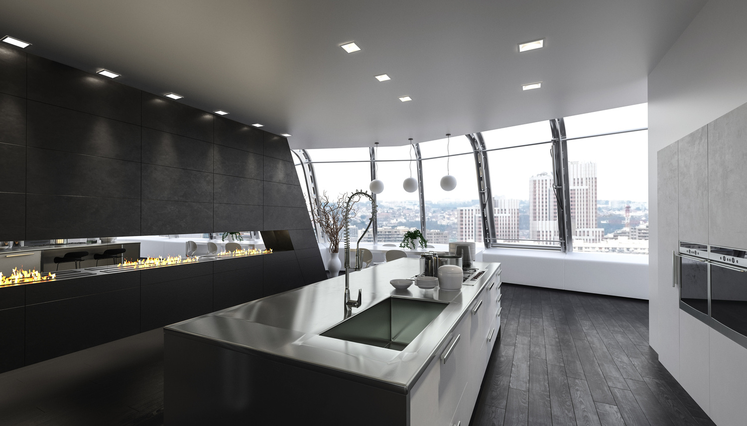 Modern Kitchen Island in Luxurious Apartment